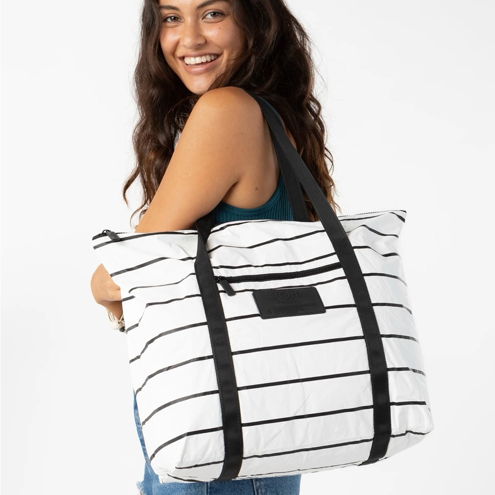 ALOHA Collection Black and White Pinstripe Tote